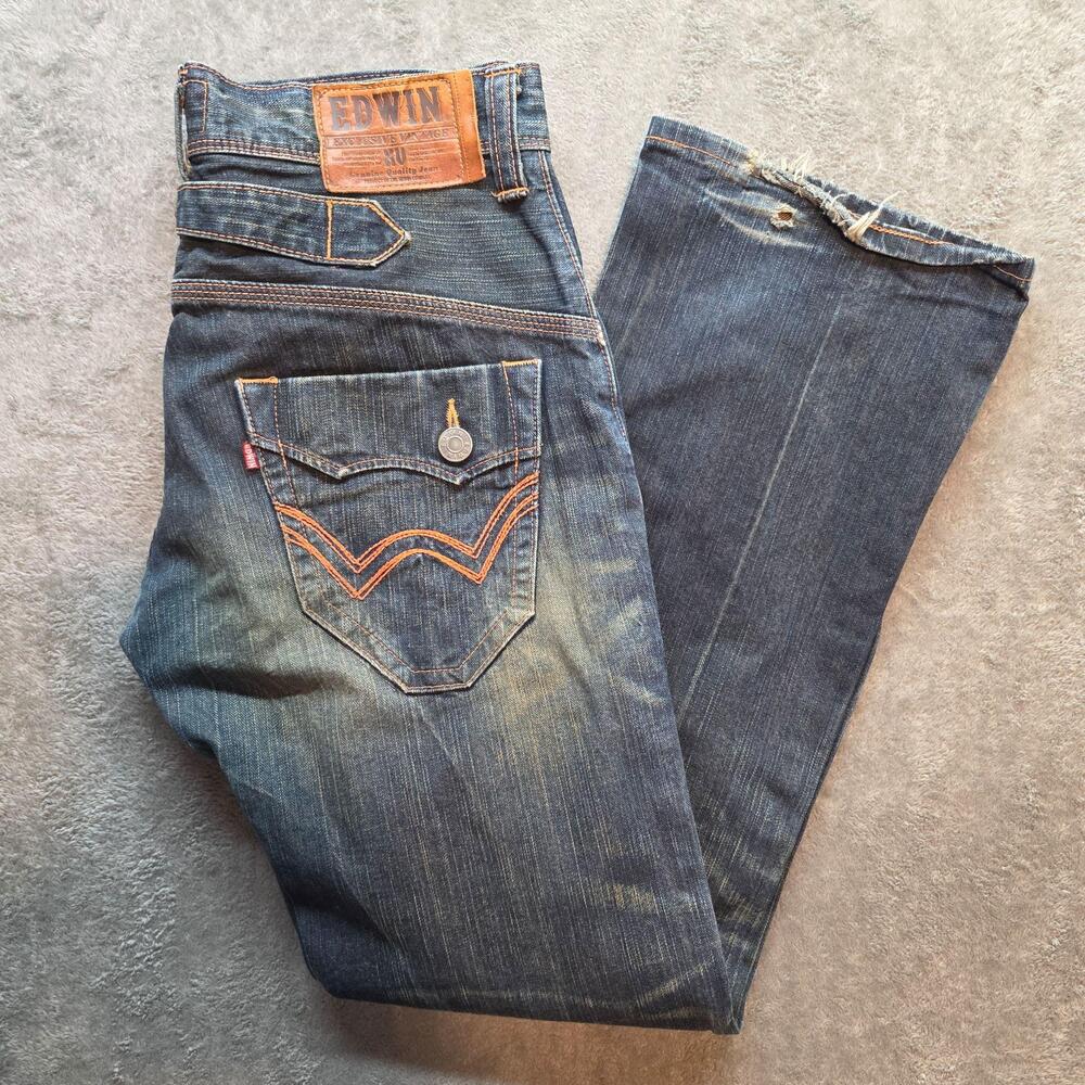 Edwin Exclusive Vintage 411 XVS Jeans Mens 30x32 Blue Medium Wash Straight FLAW